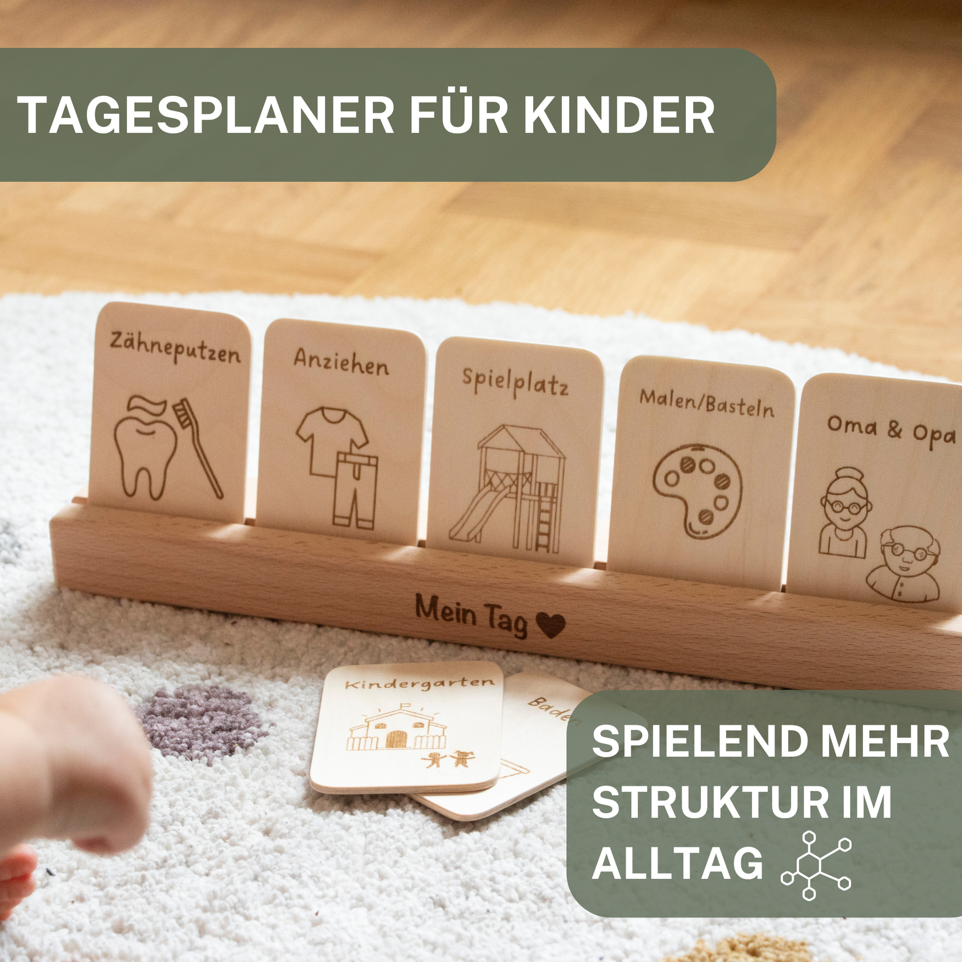 Astrein® | Montessori Tagesplaner | Routinekarten aus Holz | Montessori Spielzeug ab 3 Jahren | Tagesplaner für Kinder mit 16 Aktivitätskarten | Tagesabläufe Kleinkinder | Affirmationskarten